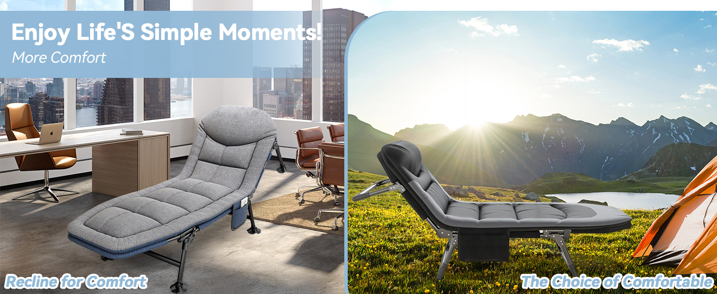 Розкладне ліжко для кемпінгу XXL - широке кемпінгове ліжко, розкладне, легке, з регульованою спинкою, для відпочинку на природі та вдома