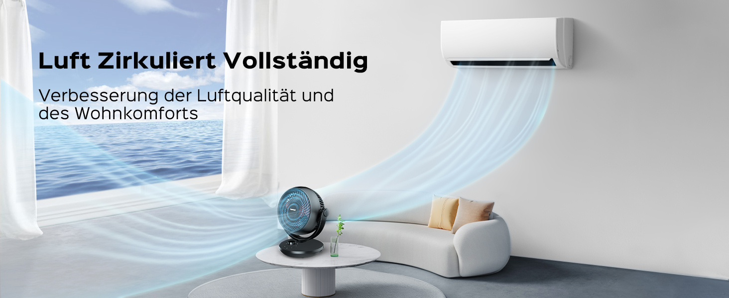 Вентилятор Acoolir тихий 24dB з двома осями обертання, 3 швидкості, для спальні, офісу, вітальні (чорно-червоний)