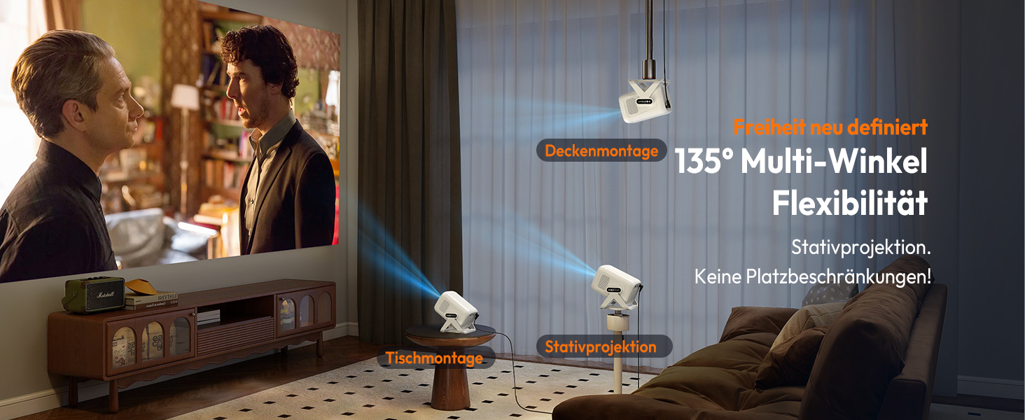 Портативний проєктор N5 1080P з WiFi та Bluetooth, сумісний з Netflix, обертовий на 135°, автоматична корекція трапецеїдальних спотворень, фільтр від пилу