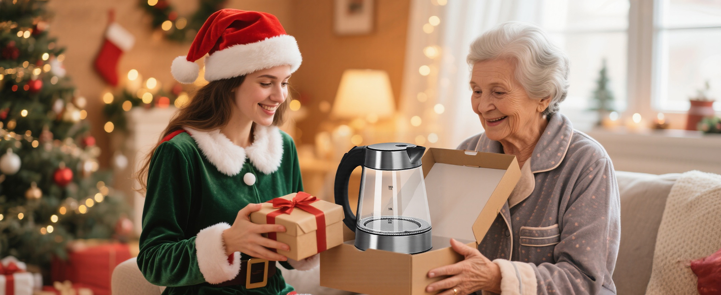 Електричний чайник Aigostar 1.7л, 2200W, LED, без BPA, скло Borosilikat, фільтр від накипу, чорний (Chubby)