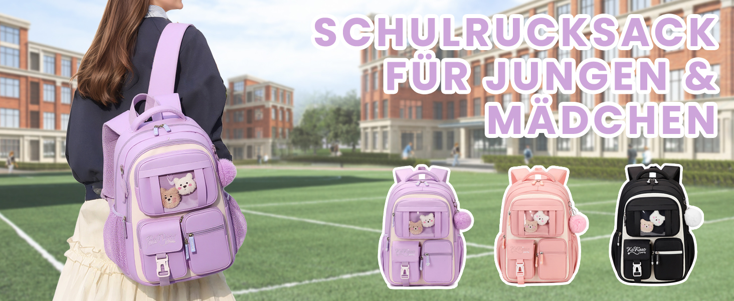 Шкільний рюкзак для дівчаток DivingBirds, 2-7 клас, 22L | Легкий дитячий рюкзак з дихаючою спинкою та м'якими лямками | З нагрудним ременем | Чорний