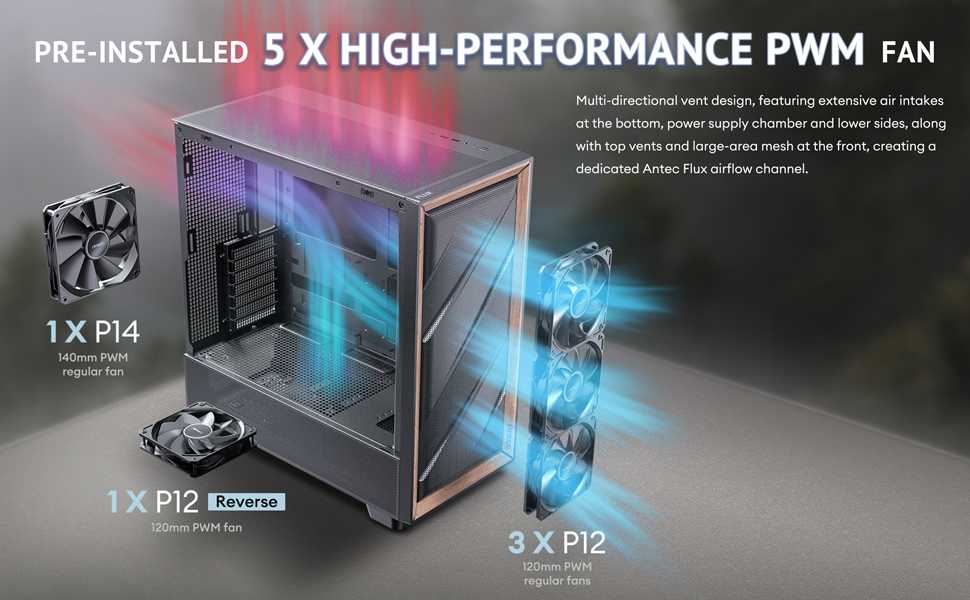 Корпус для ПК Antec Flux Midi Tower, чорний матовий, Gaming Case