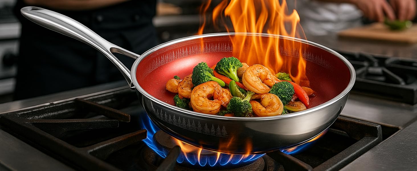 FIXLINE Black Forest Non-Stick Fry Pan - 28cm - RED Design - PTFE-Free - Compatible with All Cooktops (Including Induction) - Oven Safe up to 250°C - Easy to Clean - Ideal Gift