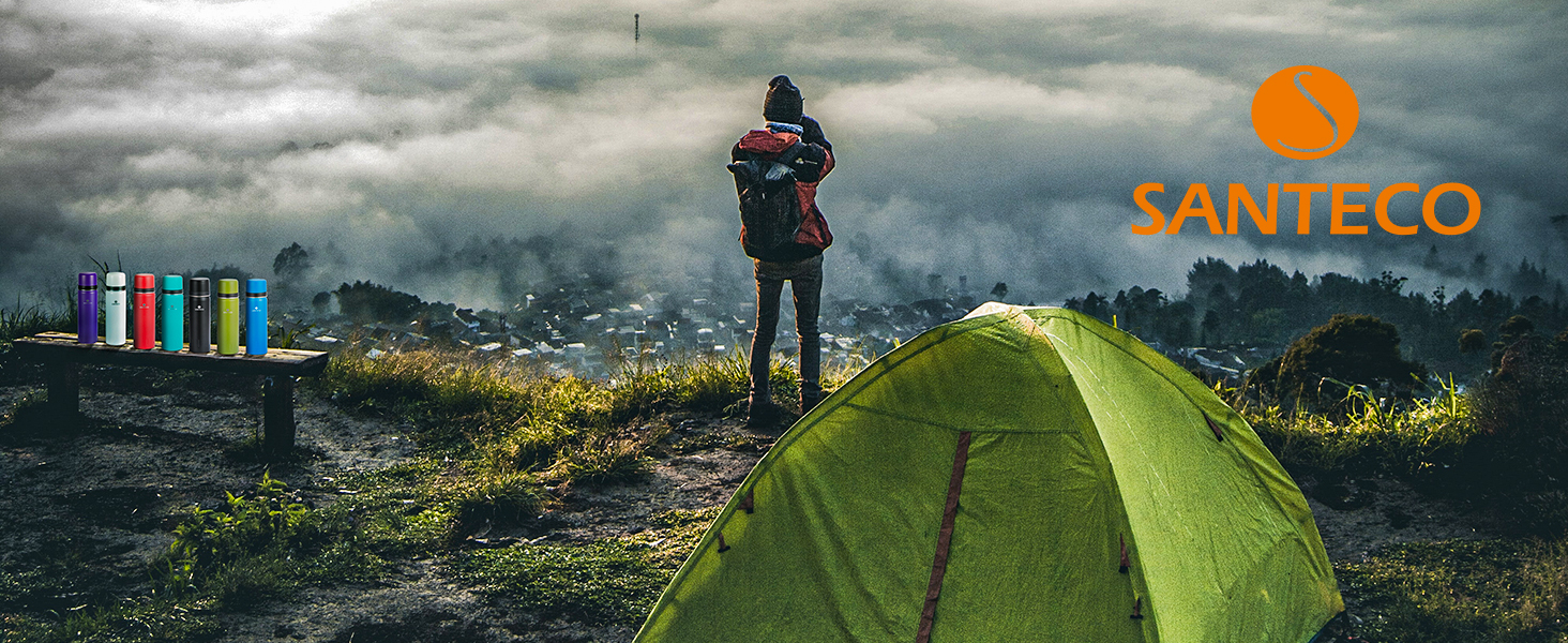 Термос з нержавіючої сталі SANTECO 1л/500мл, ізотермос з кришкою-чашкою, для дітей, спорту, без BPA, 24 години холод, 12 годин тепло, чорний