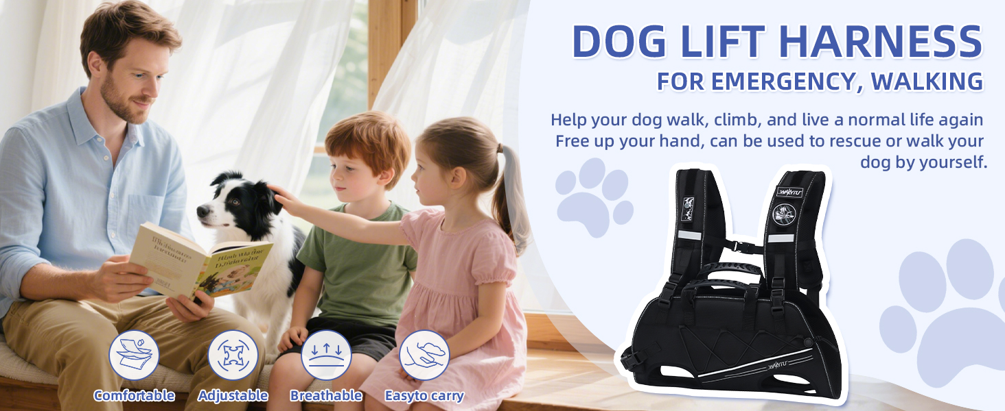 Шлейка-переноска для великих собак Wakytu: переноска-рюкзак для собак з проблемами суглобів, травмами, літніх собак (30-40 кг, XL, чорний)