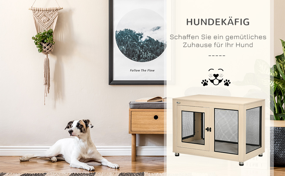 Клітка для собак PawHut з 2 дверцятами, знімний матрац, сучасна сталева собача будка для дому, підходить для великих собак до 30 кг, розмір 94x60x71,5 см, білий (дуб)