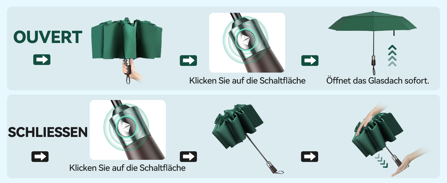 TECKNET Парасолька, автоматична складана, штормстійка, легка у відкриванні та закриванні, зелена