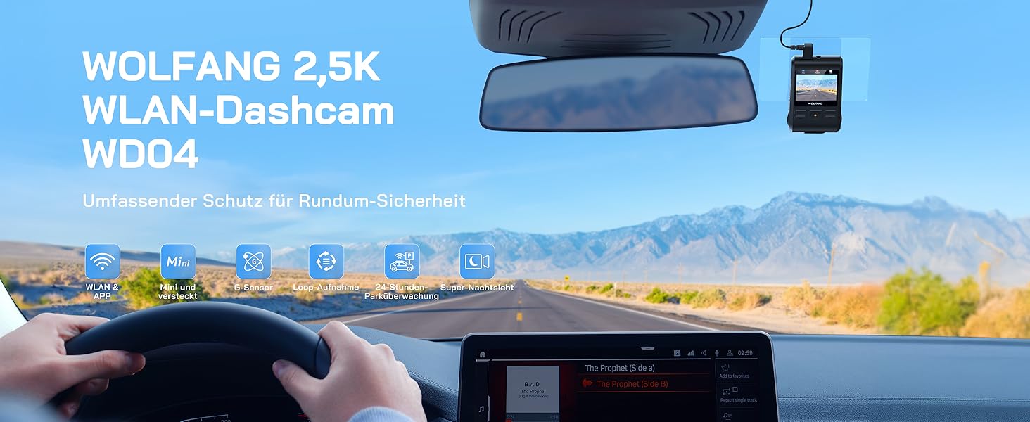 Dashcam WOLFANG Mini 2.5K 1440P WiFi з SD 32GB: Нічне Бачення, Широкий Кут 170°, WDR, Паркувальний Режим, G-Sensor, Циклічна Запис