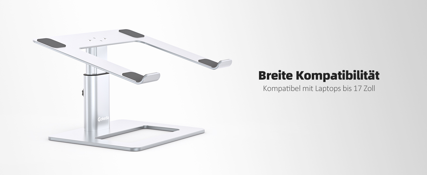 Підставка для ноутбука GOKEDA, ергономічна регульована, з алюмінієвого сплаву, сумісна з MacBook, Dell, HP, Lenovo, Samsung (11-17 дюймів), срібна