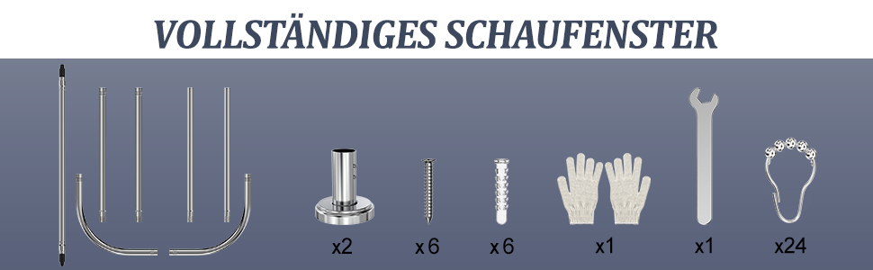 Штанга для душу U/L форми 75×(150-190)×75 см - 2 в 1 (для душу та ванни) з кільцями, без кріплень до стелі