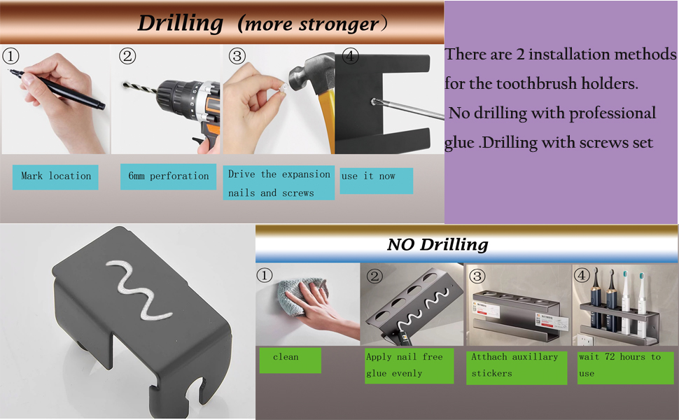 Настінний тримач для електричної зубної щітки з органайзером для пасти, 4 відділення, чорний
