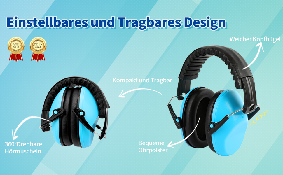 Навушники захисні для дітей Floriogra (2 шт) - капсульні, складані, блакитно-зелені, для захисту слуху від шуму (3-16 років)