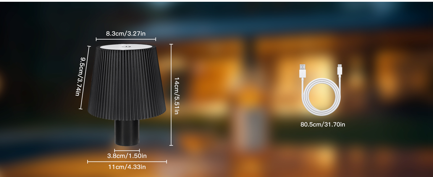 LED-лампа настільна бездротова диммируемая чорна з USB-C, сенсорна лампа з 3 колірними температурами, плавне регулювання яскравості, регульована висота, IP54 вологостійка для внутрішнього/зовнішнього використання (чорний)