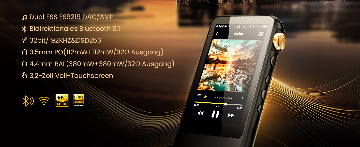 Hi-Res MP3 плеєр HIFI WALKER H20 Pro з Bluetooth, 64GB, Dual ESS DAC, 4.4мм збалансований вихід, 3.2