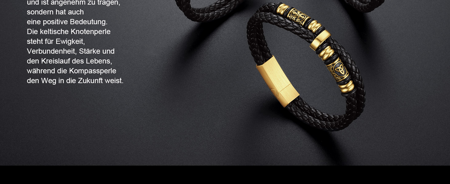 Чоловічий шкіряний браслет Bandmax з плетінням, чорний. Магнітна застібка, регульована довжина 19/21/23 см. Аксесуар для чоловіків у стилі вікінг.