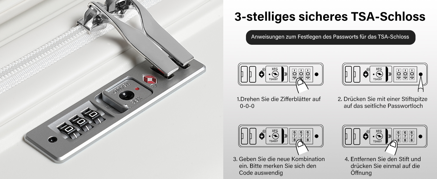 KONO Чемодан середнього розміру 65см з поліпропілену, з TSA замком, 65x46x26.5см (Крем-білий)