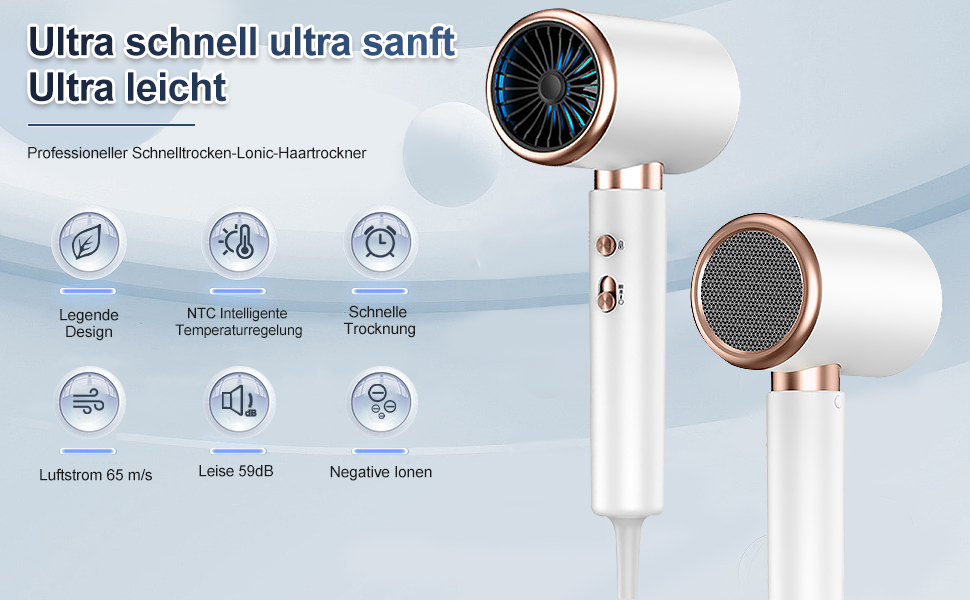 Професійний фен CUBTEM 2400W з іонізацією, для подорожей, з захистом від перегріву, білий