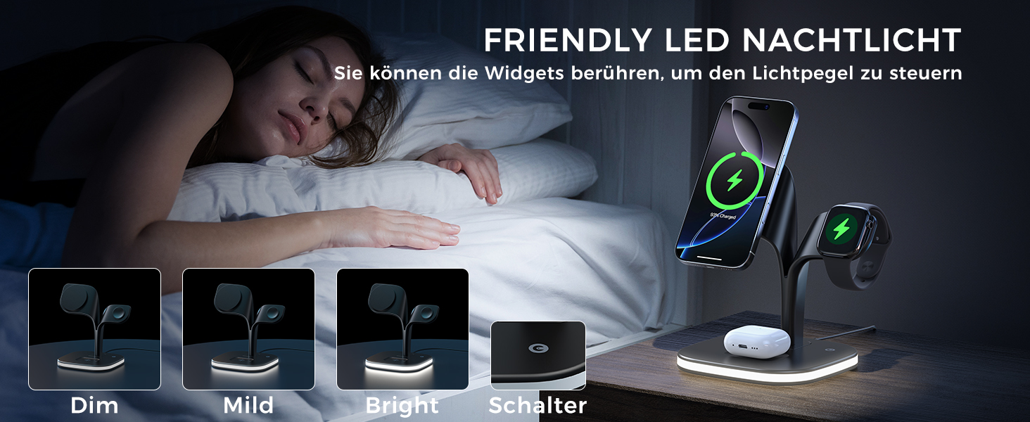 Зарядна станція 3 в 1 для Apple Watch та iPhone з MagSafe, сумісна з iPhone 17 Air 16 15 14 13 12, Apple Watch 11 10 9 8 7 6 5 4 3 2 SE Ultra, AirPods Pro/4/3/2, білий (чорний)