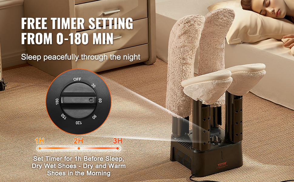 Сушарка для взуття VEVOR з 4-ма трубками, таймером, 200 Вт, підігрівач та сушар для чобіт та взуття