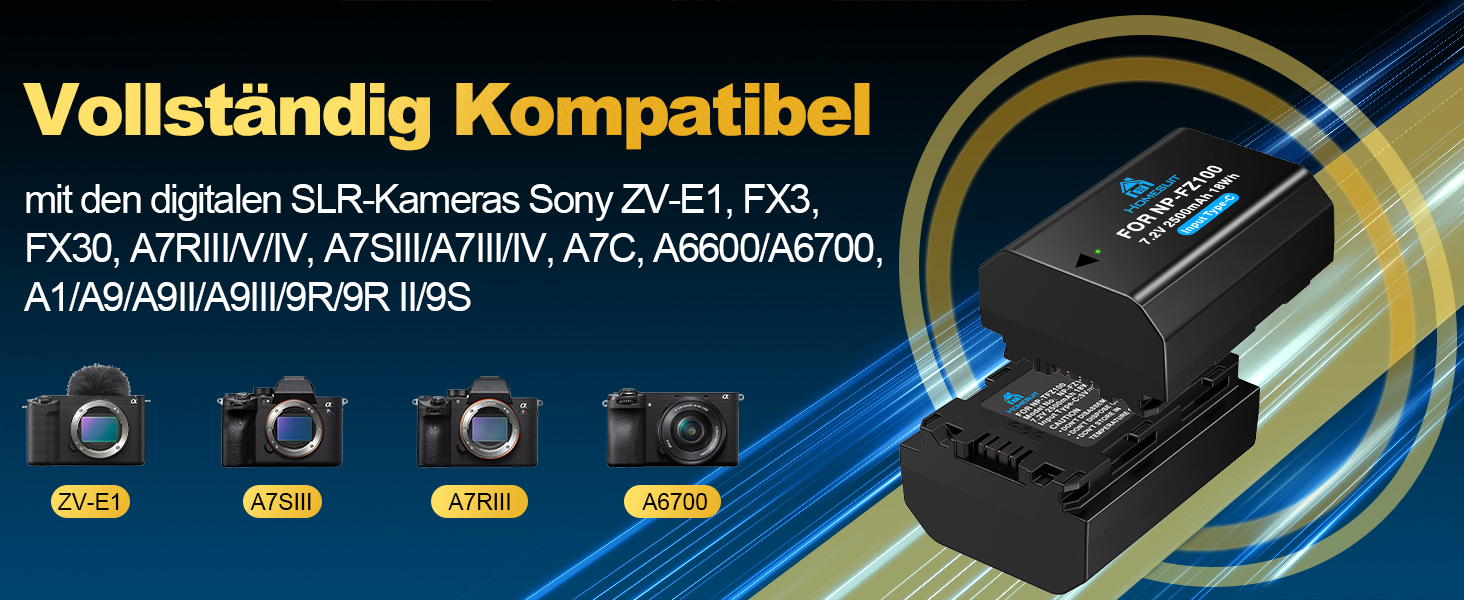 Акумулятор NP-FZ100 Homesuit 2280mAh та подвійний зарядний пристрій для камер Sony ZV-E1, FX3, FX30, A7RIII, A7RV, A7RIV, A7SIII, A7III, A7IV, A7C, A7CII, A6600, A6700, Alpha A1, A9, A9II, A9III, 9R, A9R, 9S (2 шт.)