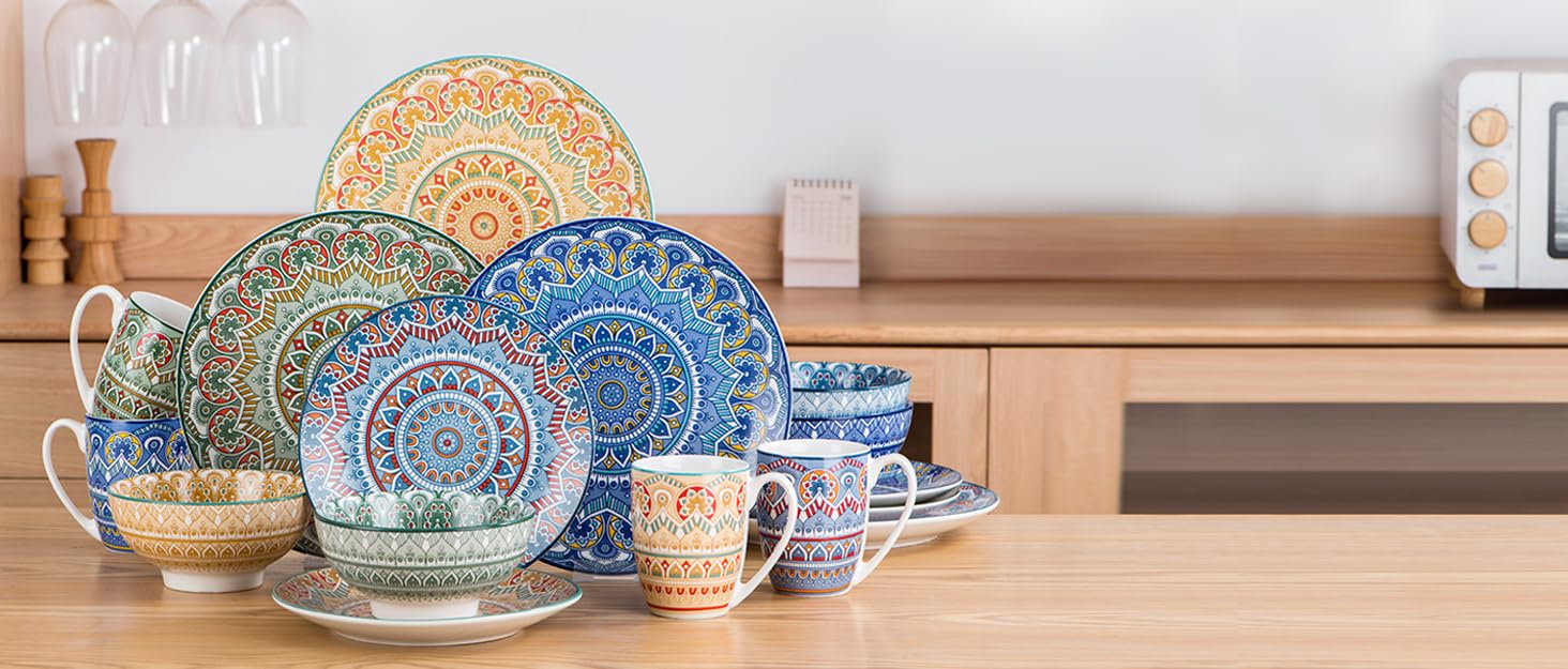 Набір посуду Vancasso MANDALA 32 шт. з порцеляни, 8 персон, ручна робота, богемський стиль