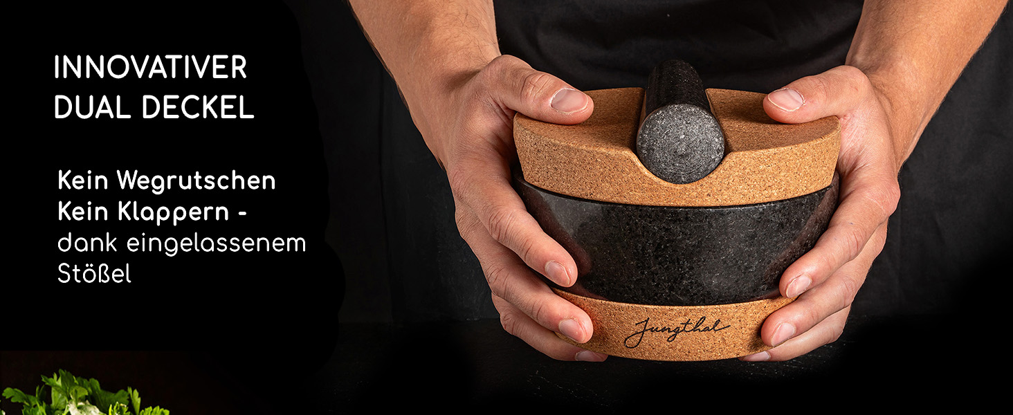 Набір ступки та пестика | Граніт | Основа та кришка з корку | Великий (XXL) для спецій та трав