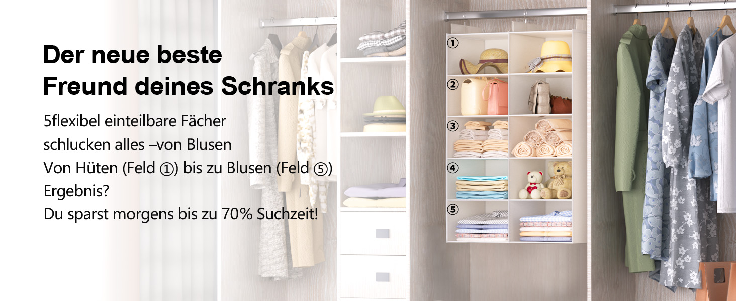 Органайзер для одягу на 6 рівнів, розкладний, з 3 металевими гачками – для шафи, спальні, гуртожитку