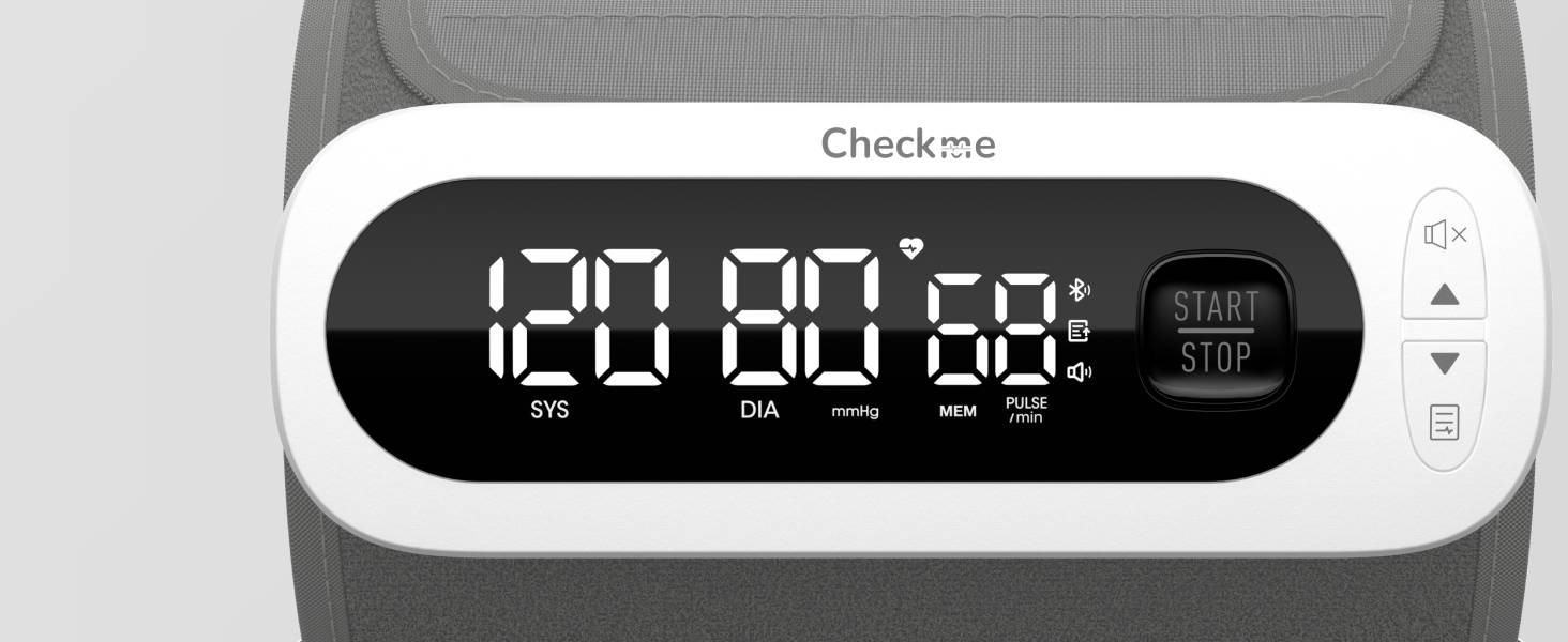 Тонометр на плечі CheckMe BP2A Nexus з великим дисплеєм, середнє значення за 3 вимірювання, бездротова манжета (22-42 см), додаток для iOS/Android, легке читання та професійна точність