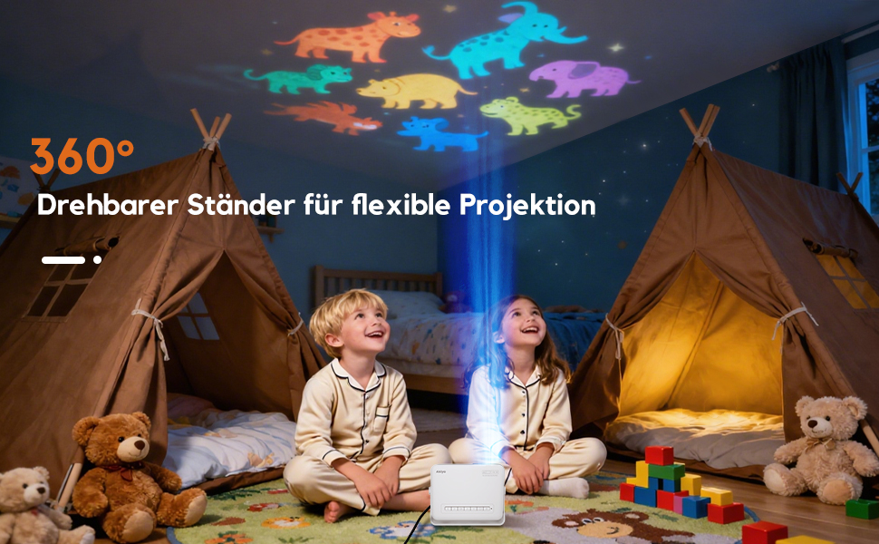 AKIYO O1 Міні проєктор: Автоматична корекція трапецеїдальних спотворень, 1080P, 360° обертів, 15000 люмен для домашнього кінотеатру, 50% зум, сумісність з USB/HDMI/TV Stick/Smartphone