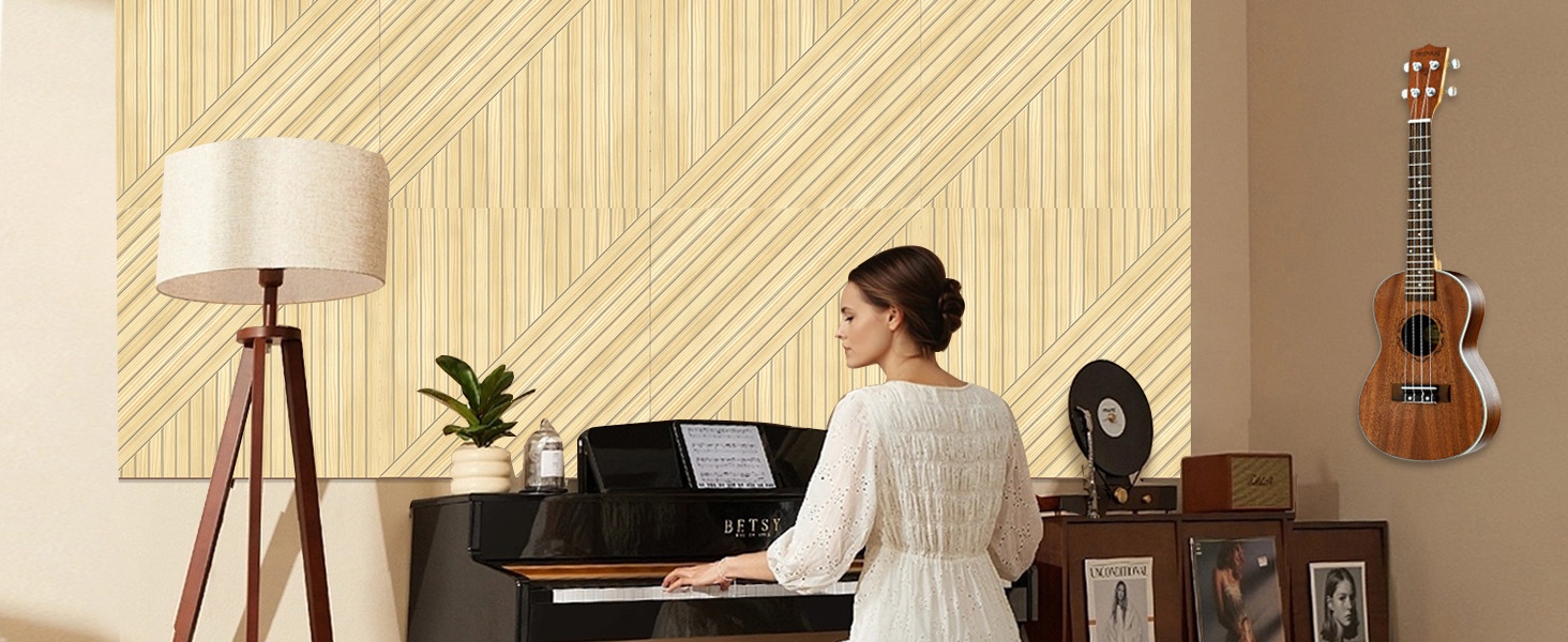 Акустичні панелі JBER, самоклеючі звукопоглинаючі стінові панелі для офісу, студії та дому, 6 шт, 180 x 120 см, колір білий віск/тик