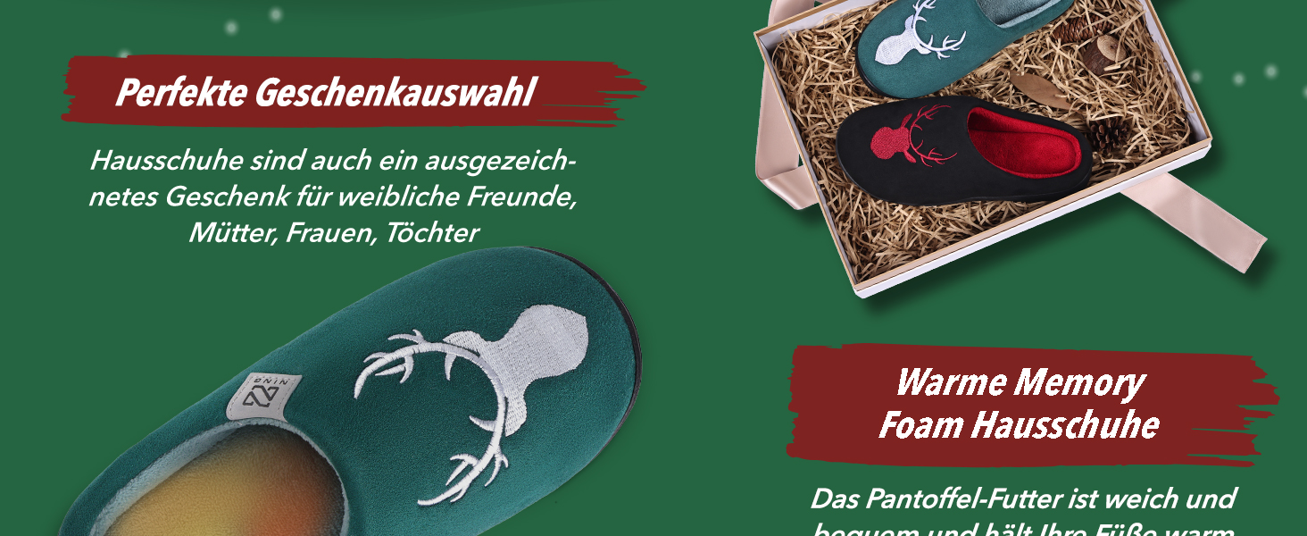 Домашні тапочки WateLves для жінок та чоловіків з піною Memory, бавовна, зелені олені, 38/39 EU