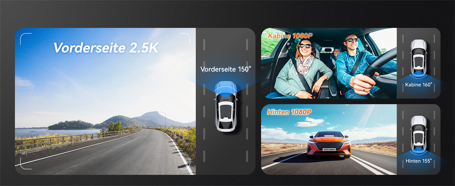 WOLFBOX i07: Автомобільний відеореєстратор 3-камерний з WiFi GPS, 4K+1080P+1080P, 2.5K+1080P+1080P, LCD 3