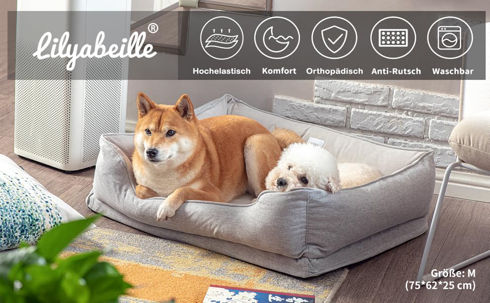 Ортопедичне ліжко для собак та котів, миється, для середніх та маленьких собак, знімний кошик, пухнастий, стійкий до укусів (75 x 62 x 25 см, кольоро персика)