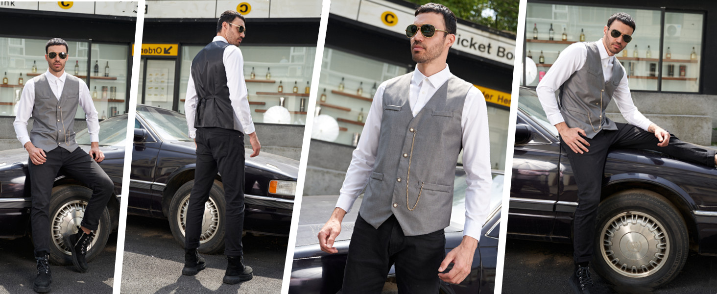 Жилет чоловічий Miaikvs, без рукавів, V-подібний виріз, для весілля, ділових зустрічей та повсякденного стилю (M107, темно-синій, L)