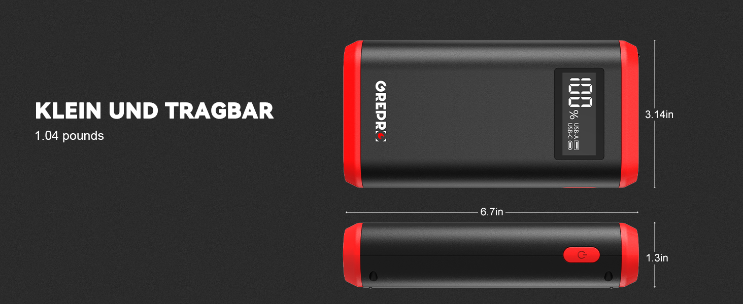 Powerbank для авто GREPRO Starthilfe: запуск 10L бензину/8L дизеля, LCD, LED ліхтарик