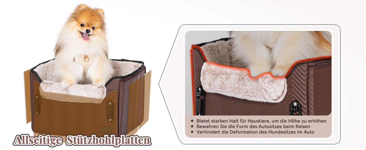Автомобільне ліжко для собак Petfit, кошик для собак у машину, з кріпленням для безпечного ременя, для маленьких собак, знімні чохли, шкіра, темно-коричневий (S)