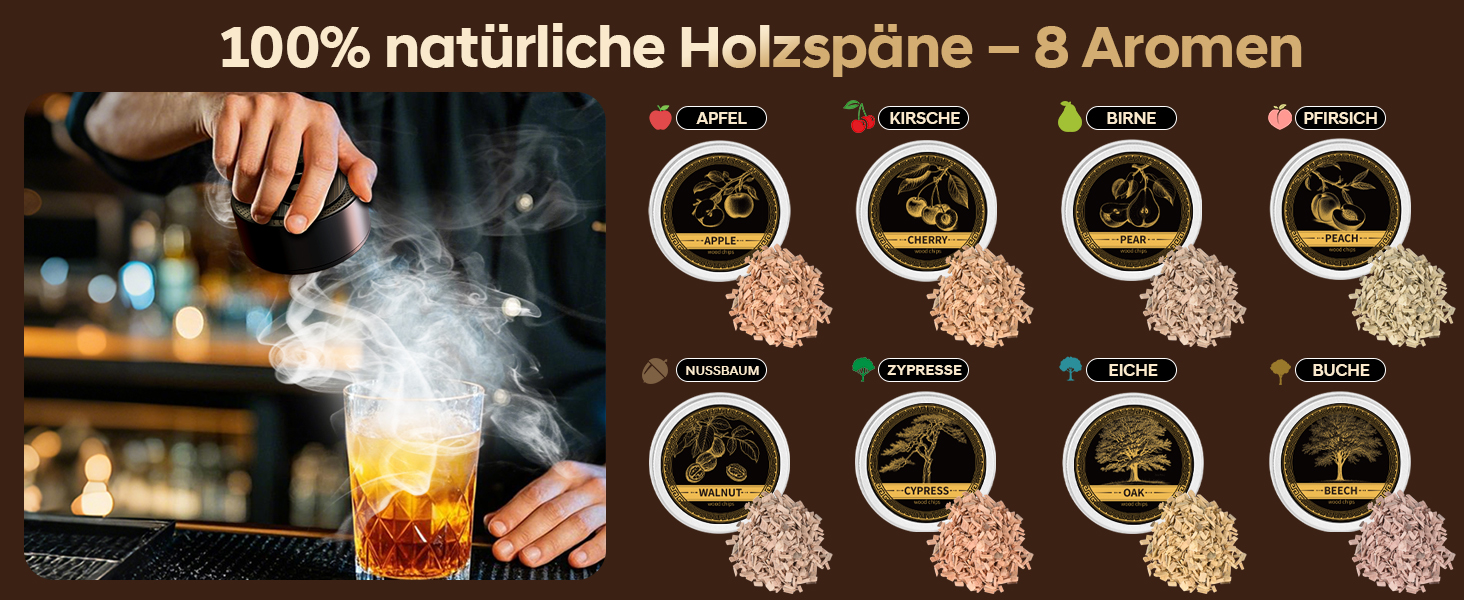 Електричний набір для копчення коктейлів та віскі, ретро-дизайн, 8 дерев'яних чіпсів, USB-C, без полум'я, для віскі, пива, коктейлів, вина, кави, їжі, подарунок для чоловіків