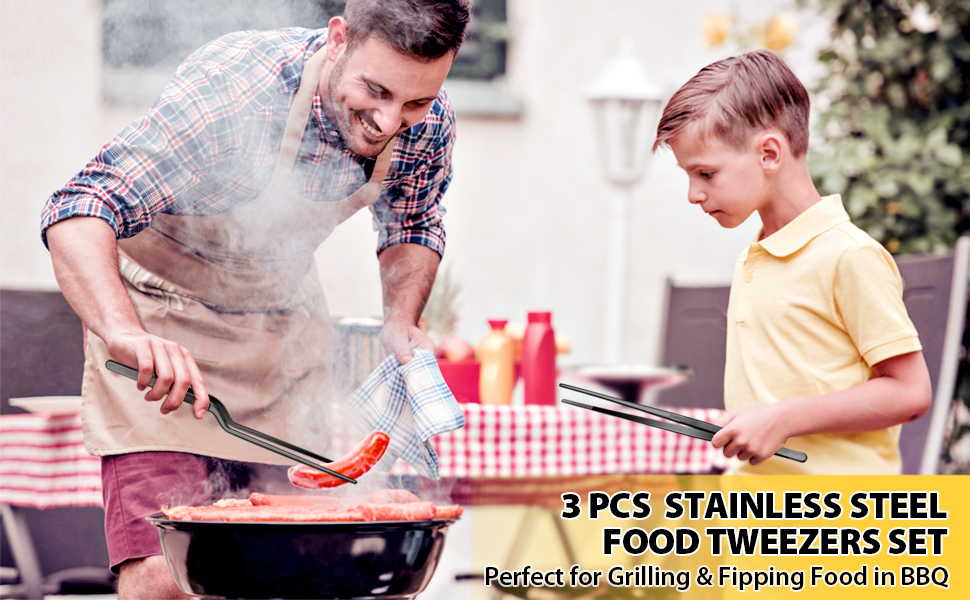 Набір кухонних пінцетів 10 дюймів, професійний, нержавіюча сталь, чорний. Для приготування, декорування та BBQ