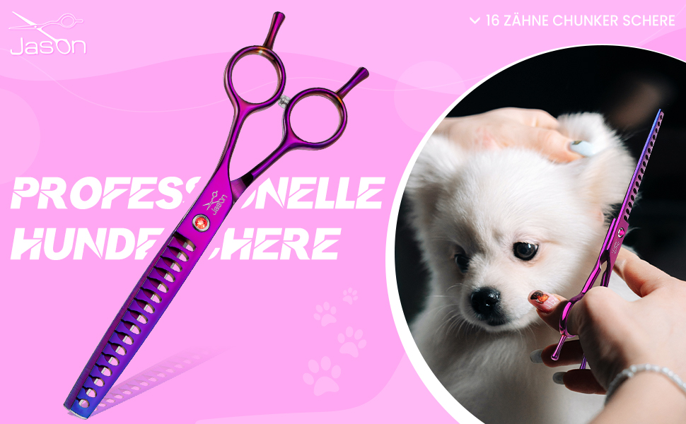 Професійна вигнута ножиця для собак JASON - 7,5' ножиця для грумінгу собак з японської нержавіючої сталі. Ножиці для собак та котів (вигнуті, фіолетові)