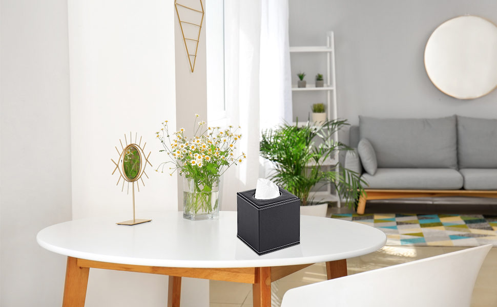 Скляна коробка для серветок прямокутної форми, тримач для косметичних серветок, органайзер для туалетного столика, ванної кімнати, авто, офісу, вінтажний стиль (чорний)