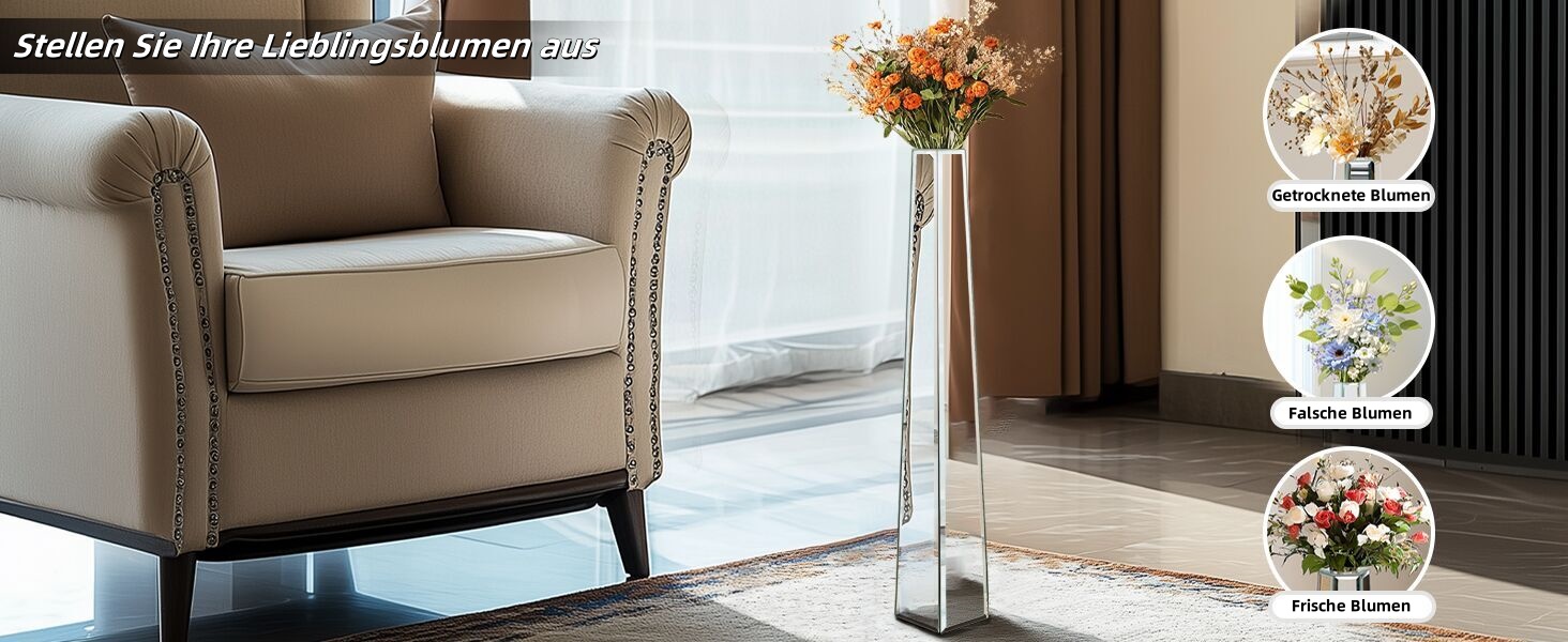 Ваза для квітів на підставці 68 см, срібна з кристалами, для пампасних трав, скляна з дзеркальними діамантами, декоративна, люкс, блискуча ваза для вітальні, декор інтер'єру. Без утримання води (18Ш x 77В см)