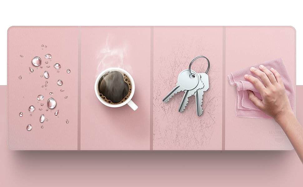 Килимок на стіл HAMZAM з екошкіри 90x40 см - преміум якість, з інтегрованим ковриком для миші (Рожевий)