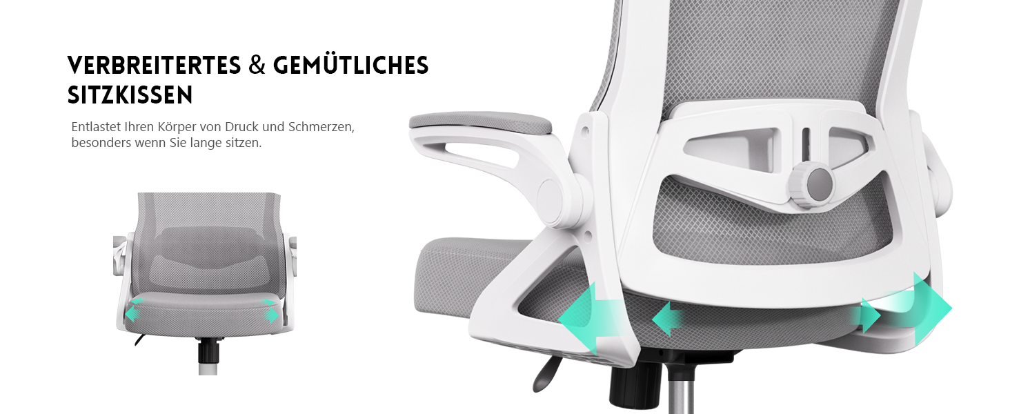 Ергономічне крісло для офісу та геймінгу з регульованими підлокітниками, широке сидіння