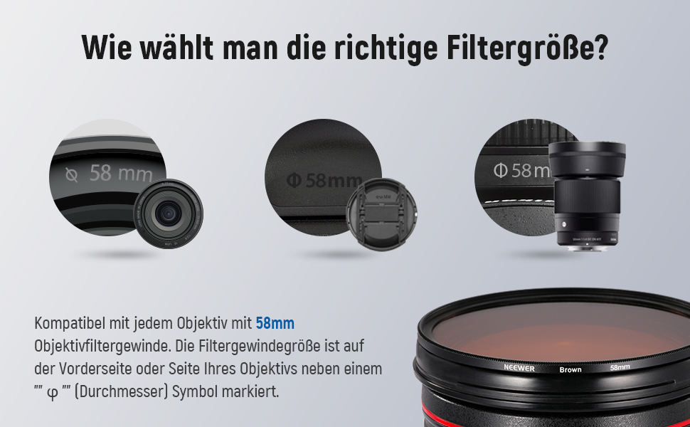 NEEWER Набір фільтрів для об'єктива 9шт, 58mm: червоний, оранжевий, синій, жовтий, зелений, коричневий, фіолетовий, рожевий, сірий. Аксесуари для камери