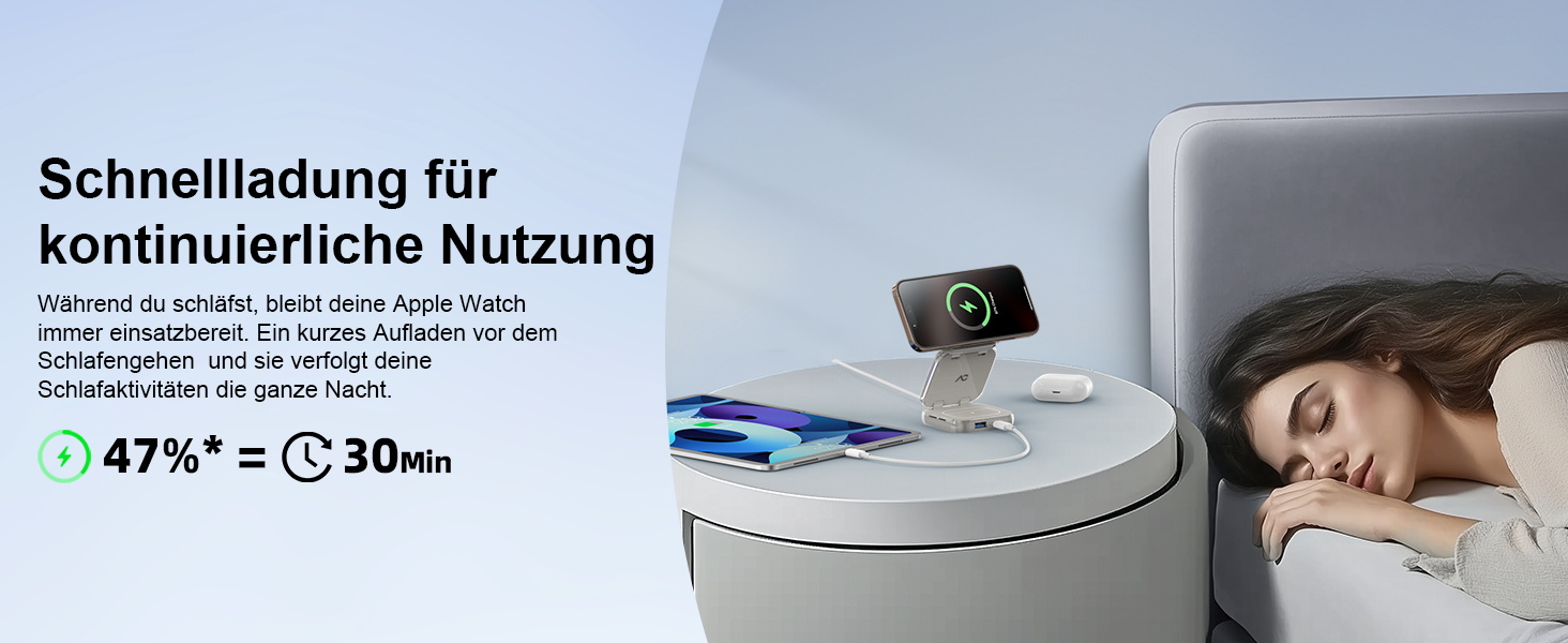 Зарядна станція 5 в 1 для iPhone з магнітним кабелем, складний зарядний пристрій для подорожей, сумісний з iPhone 17/16/15/14/13/12, AirPods Pro 3, Apple Watch S11/Ultra (Titan Wüstensand) 2026-Titan Grau