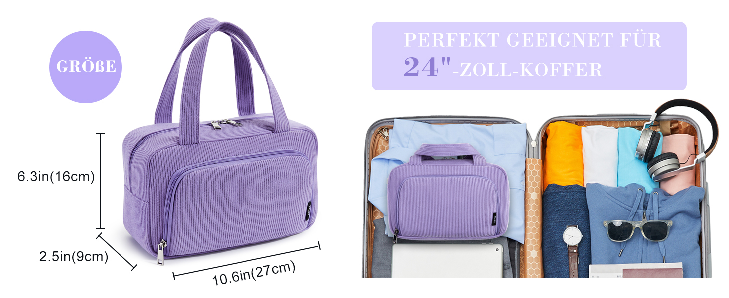 Косметичка велика для жінок Kalidi з багатьма відділеннями та відділенням для пензликів. Косметичний органайзер, сумочка для макіяжу, валізка, фіолетовий колір.