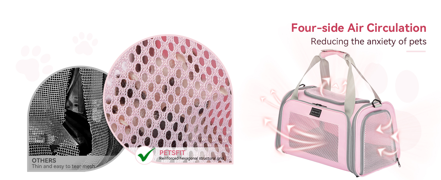 Транспортна переноска для котів та маленьких собак Petfit, рожева, L, з ремінним кріпленням та розкладною матрацом