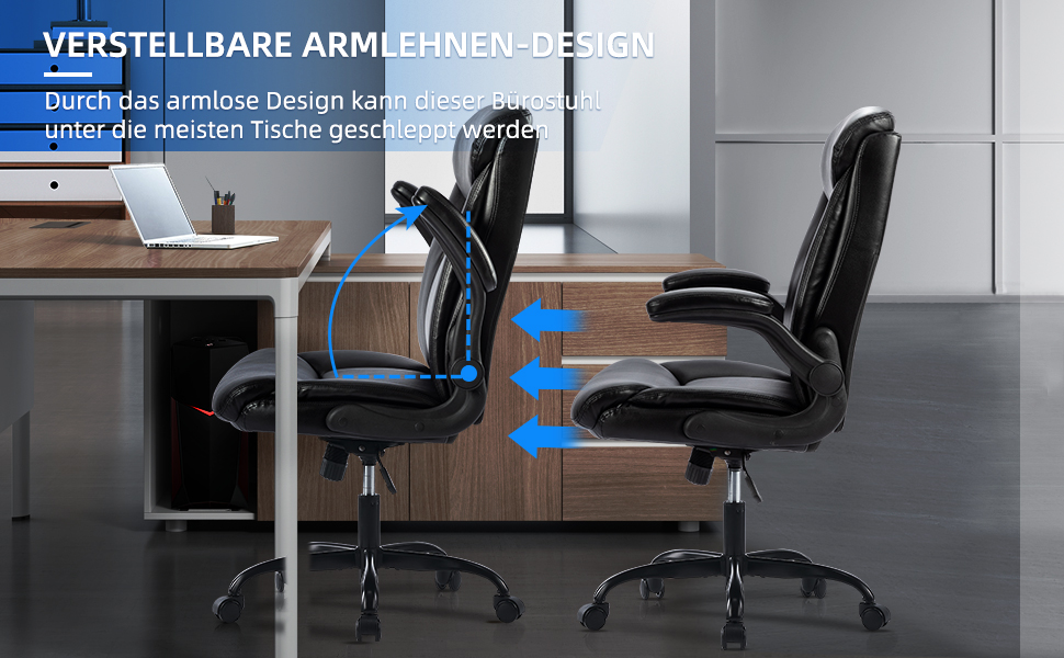 Ергономічне крісло для офісу, ігрове, з підлокітниками, регульоване по висоті, з PU шкіри (Чорний)