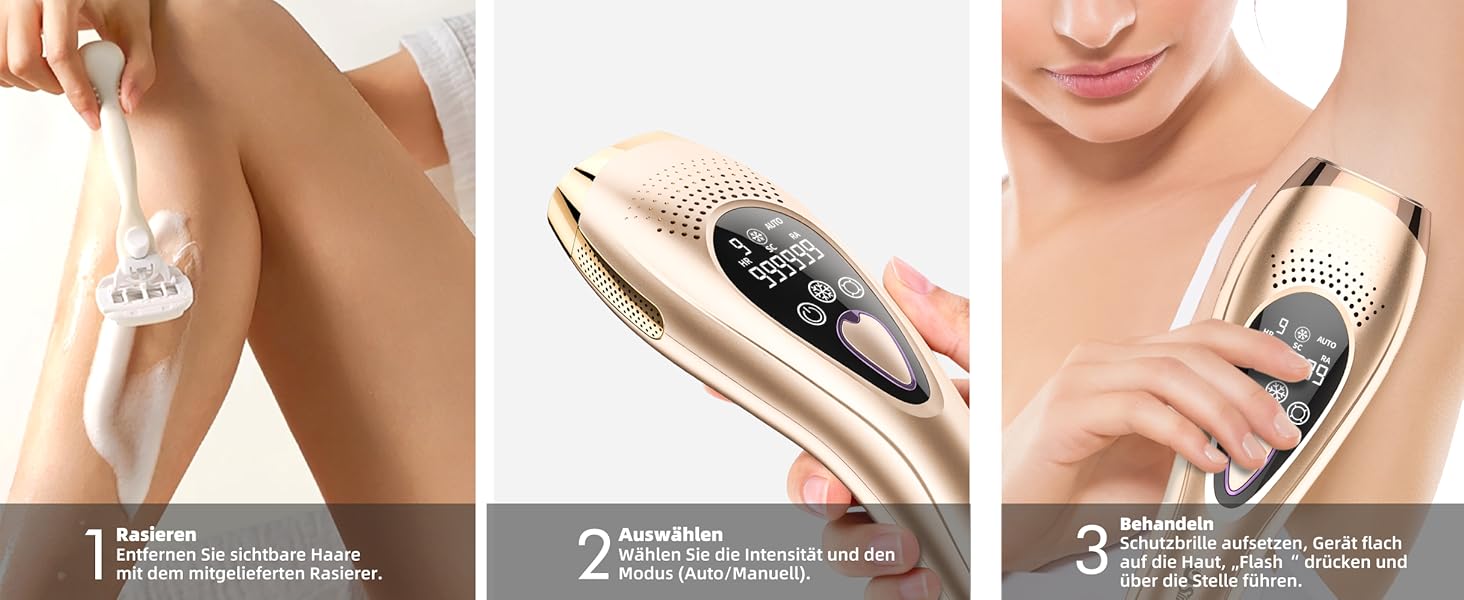 Пристрій для епіляції IPL з охолодженням 6°C, безболісна епіляція для тіла та обличчя, 999 900 імпульсів, 9 рівнів потужності, для тіла, обличчя, зони бікіні