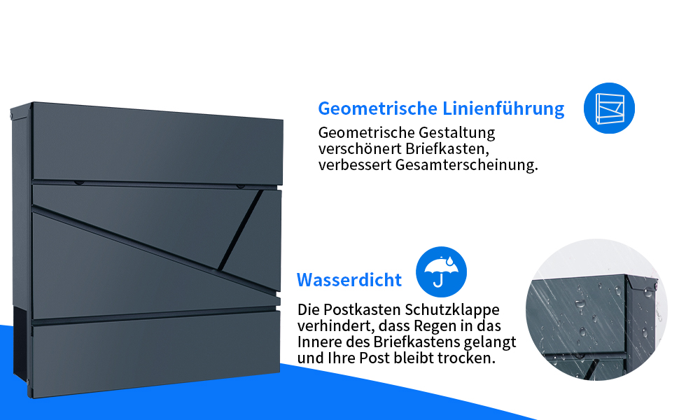 Поштовий ящик Bobodeco Dreispitz антрацит RAL 7016 з оглядовим вікном та газетницею, замок